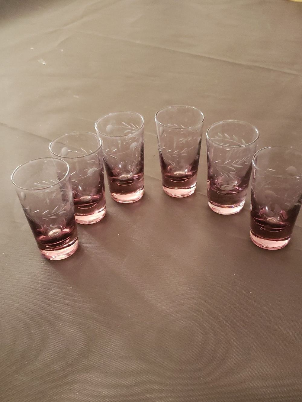 Etched Purple Glass Shot Glasses - Set of 6
